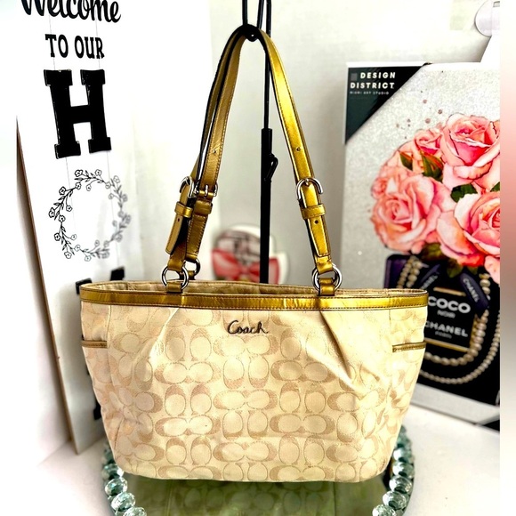 Coach Handbags - Coach gold Metallic canvas and leather tote bag